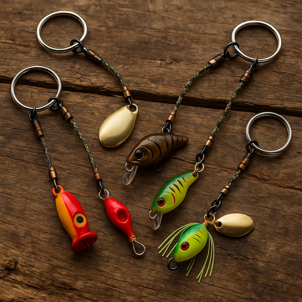 Fishing Lure Keychain Collection - Six Lures Arranged Diagonally
